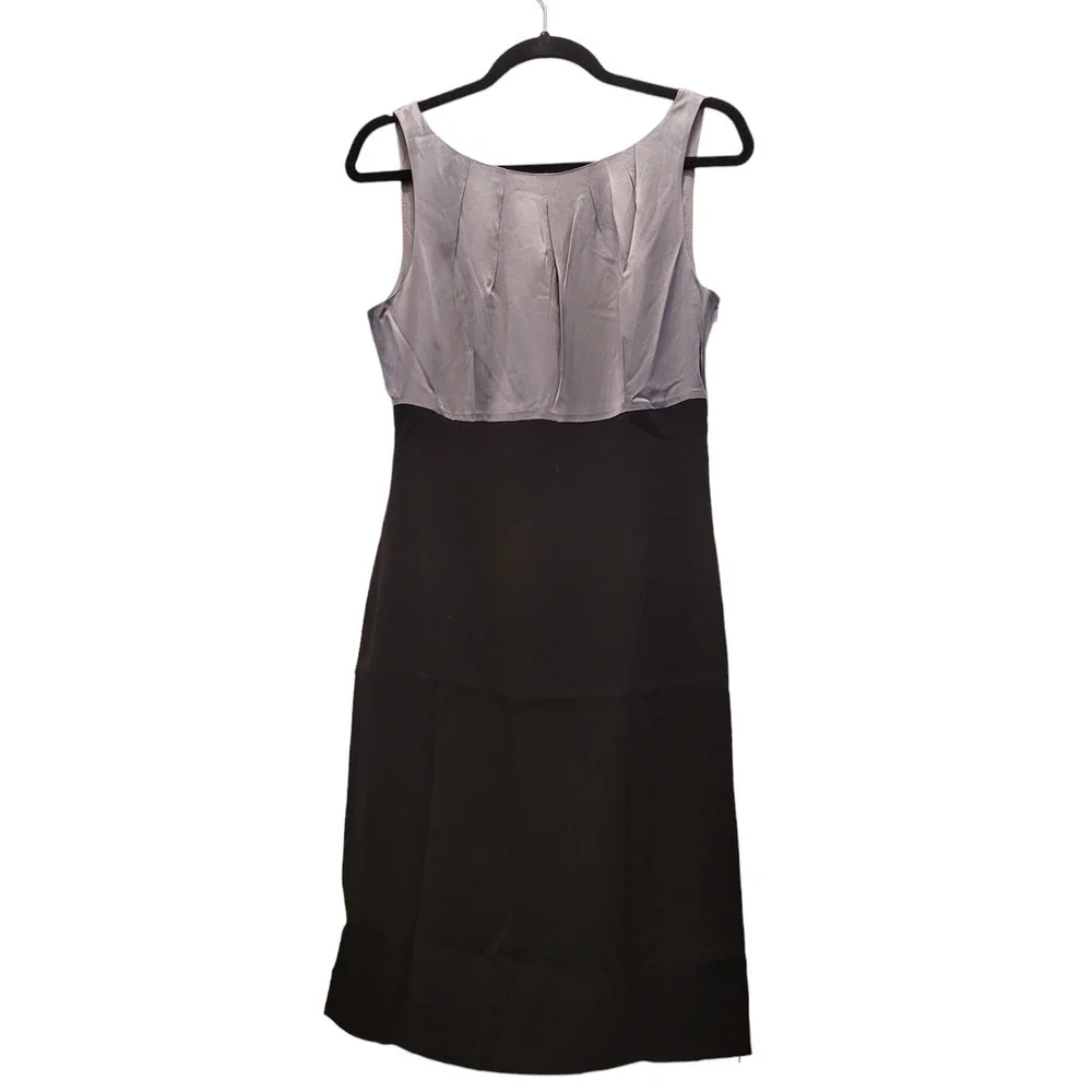 L.K. Bennett Women's 100% Silk Pleated Sleeveless Pencil Dress Grey Black Size 6